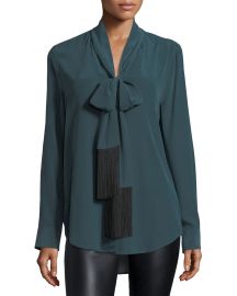 Equipment Essential Tie Neck Blouse at Neiman Marcus